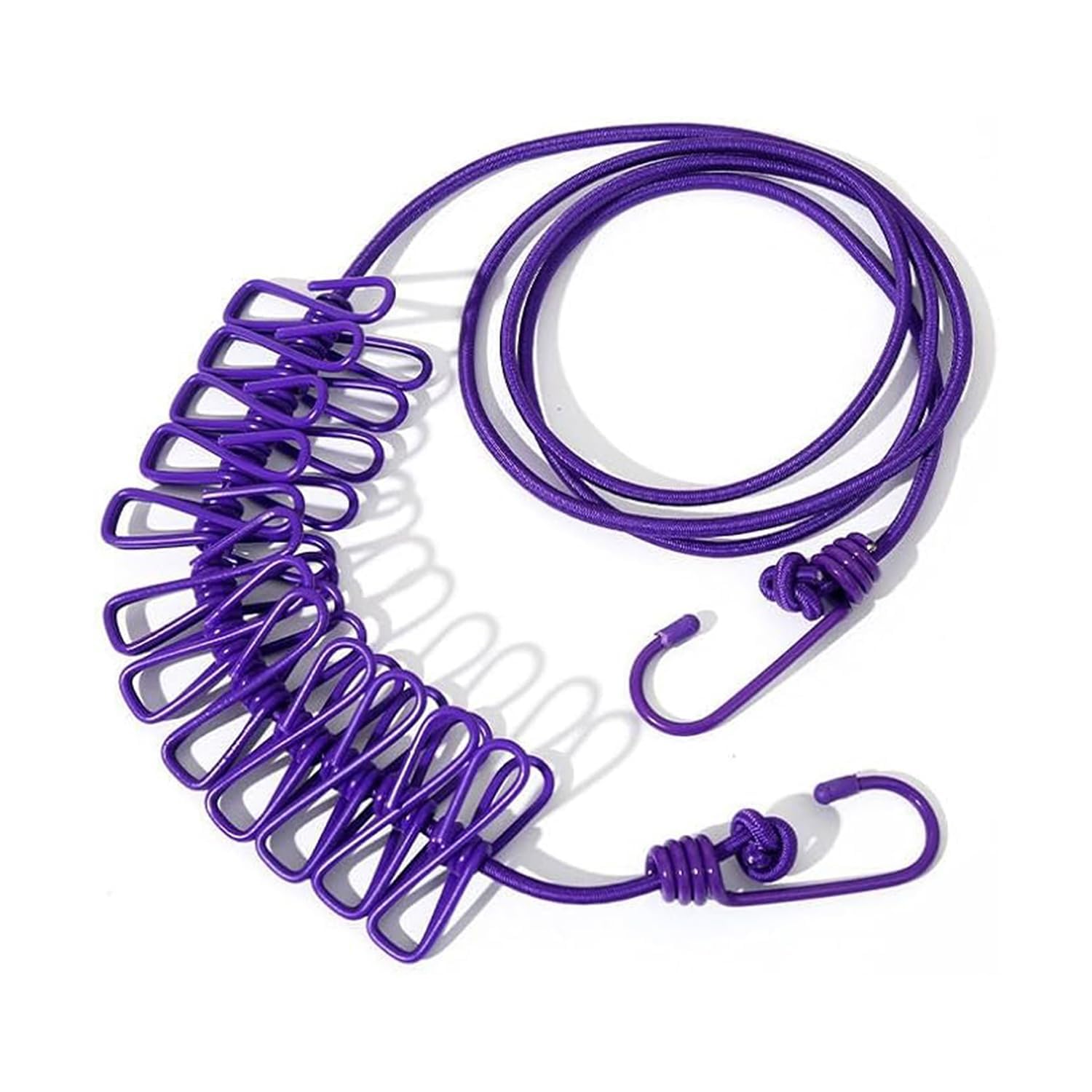 Elastic Clothes Drying Rope with 12 Clips & Hooks – Portable Cloth Drying Line for Home & Travel