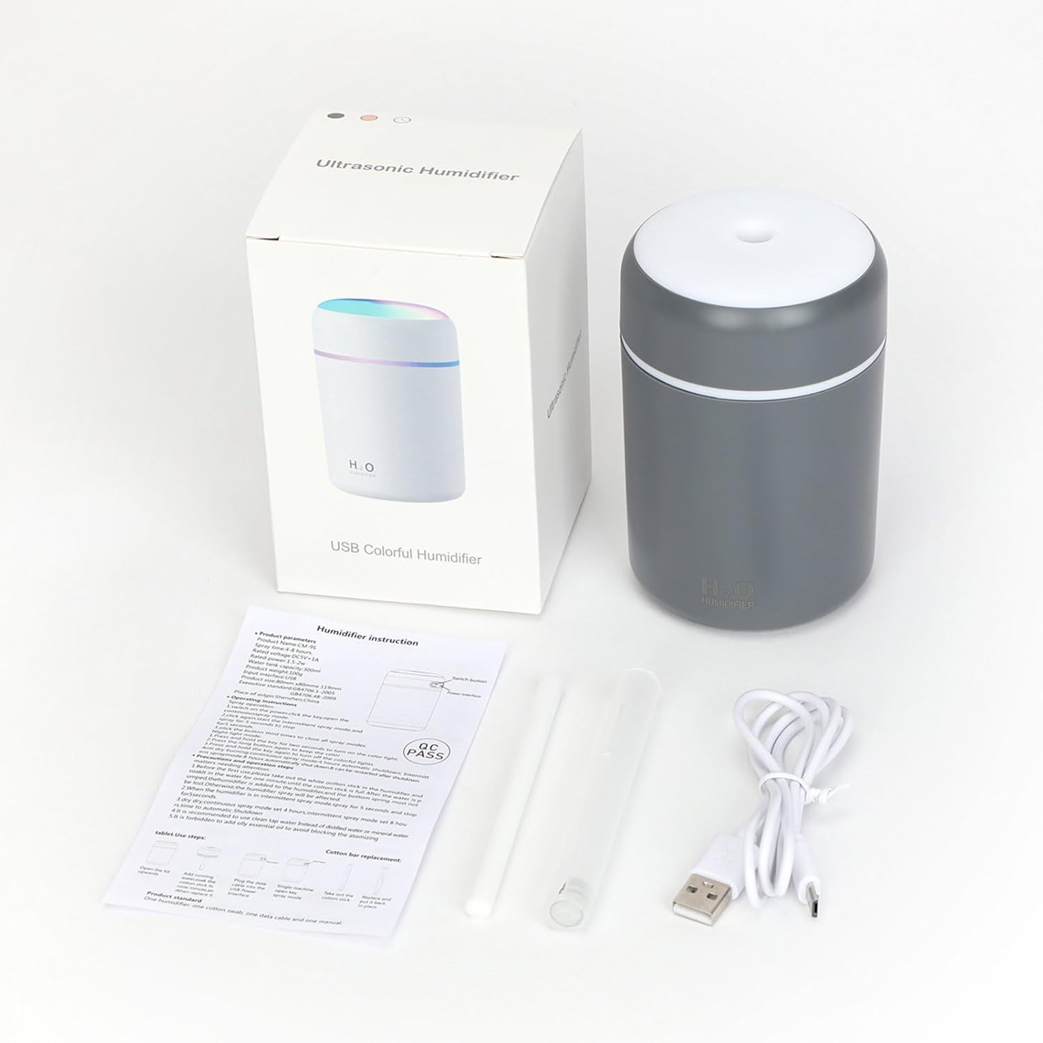 H2O Humidifier - Mini Ultrasonic Cool Mist, Portable & Quiet Air Purifier with LED Night Light