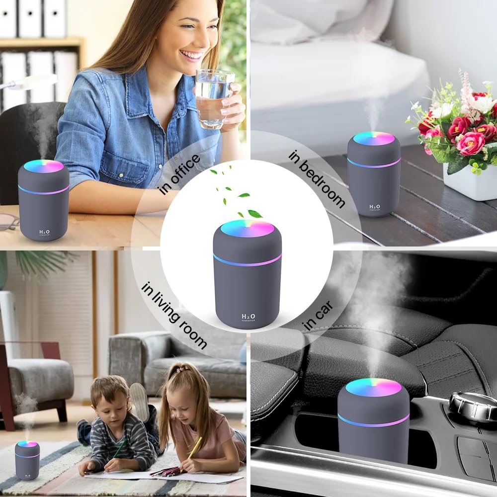 H2O Humidifier - Mini Ultrasonic Cool Mist, Portable & Quiet Air Purifier with LED Night Light