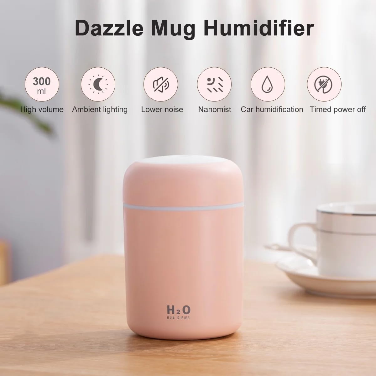 H2O Humidifier - Mini Ultrasonic Cool Mist, Portable & Quiet Air Purifier with LED Night Light