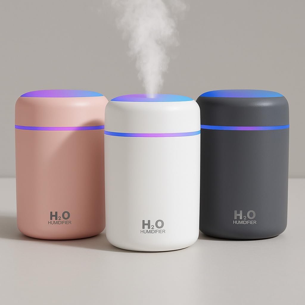 H2O Humidifier - Mini Ultrasonic Cool Mist, Portable & Quiet Air Purifier with LED Night Light