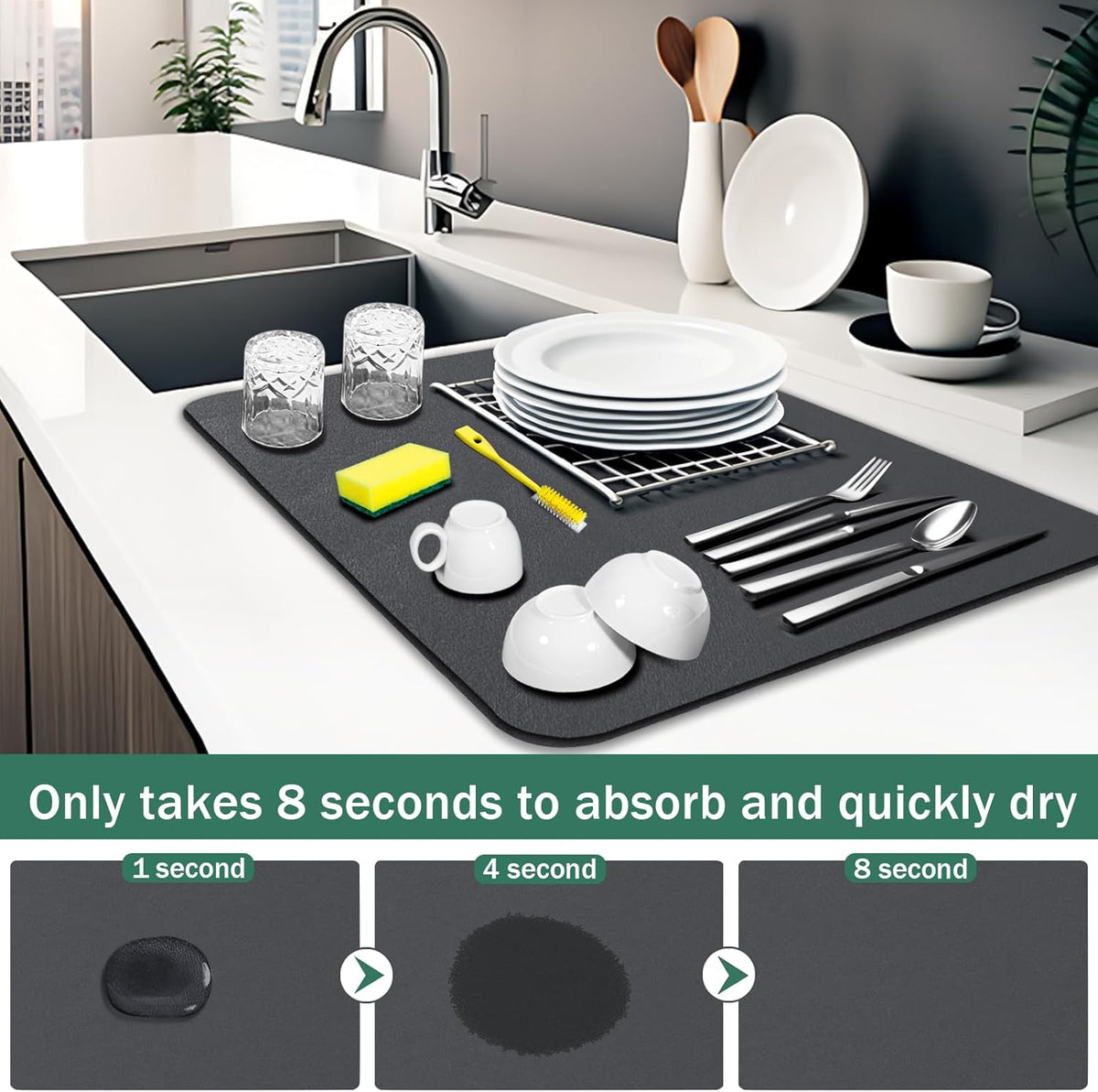 QuickDry™ - Washable Kitchen Dish Drying Mat - front view