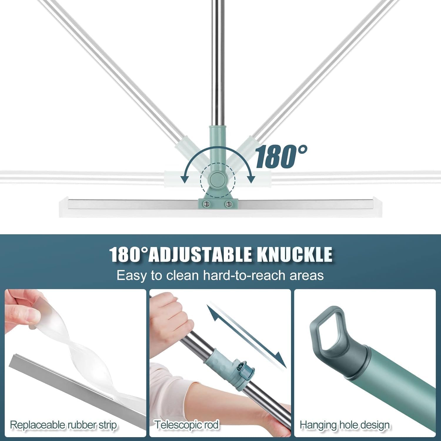 Magic Silicone Broom 50 Inch – 180° Rotating Floor Wiper with Adjustable Handle
