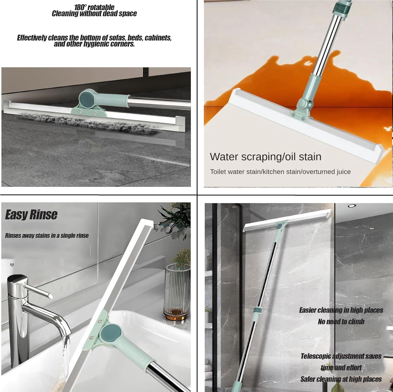 Magic Silicone Broom 50 Inch – 180° Rotating Floor Wiper with Adjustable Handle