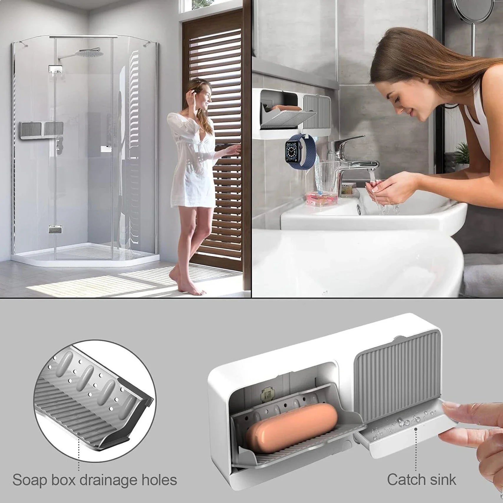 No-Drill Wall Mounted Double Soap Holder – Self Adhesive Soap Box for Bathroom & Kitchen (Pack of 2)