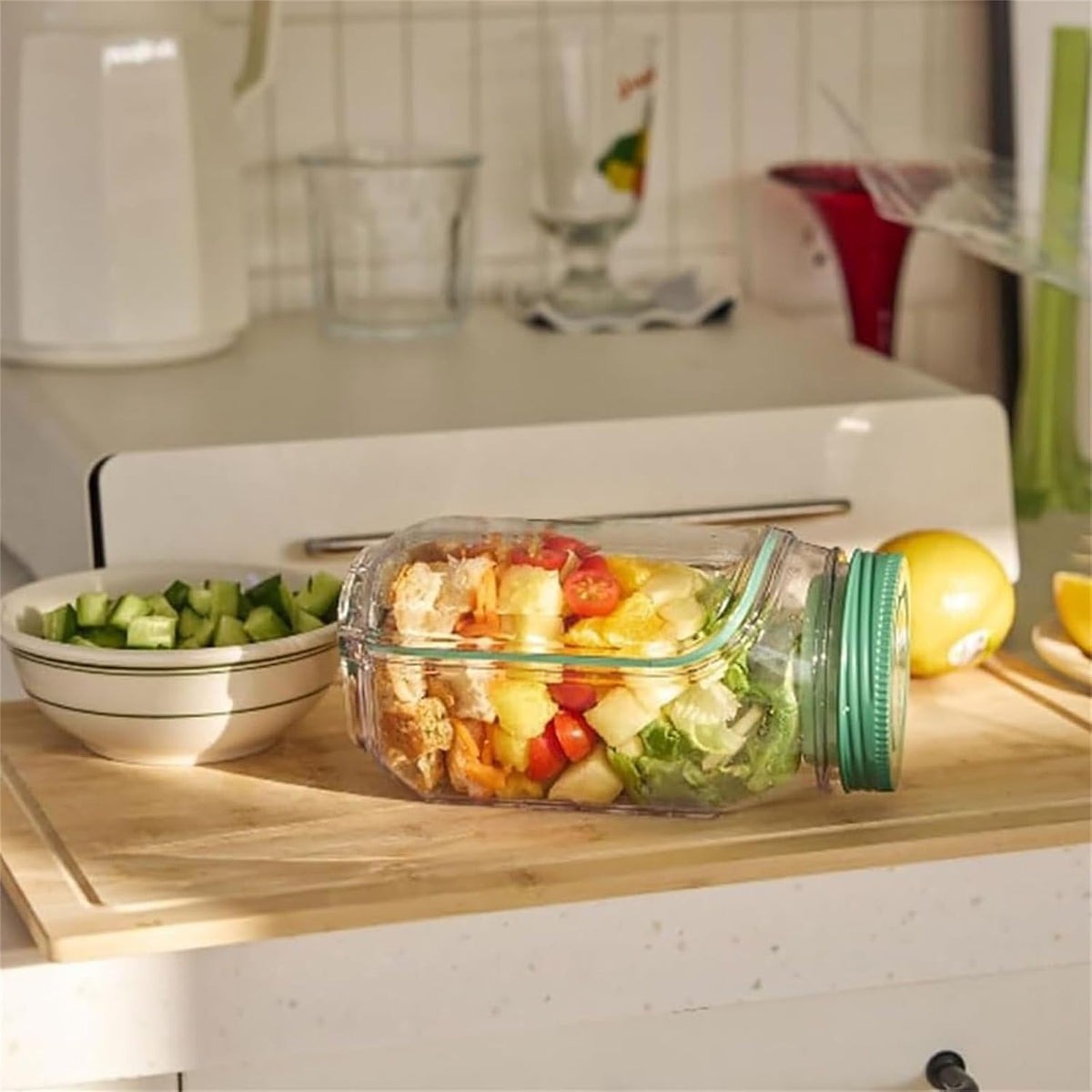 Portable Salad Jar with Sauce Cup - product dimensions
