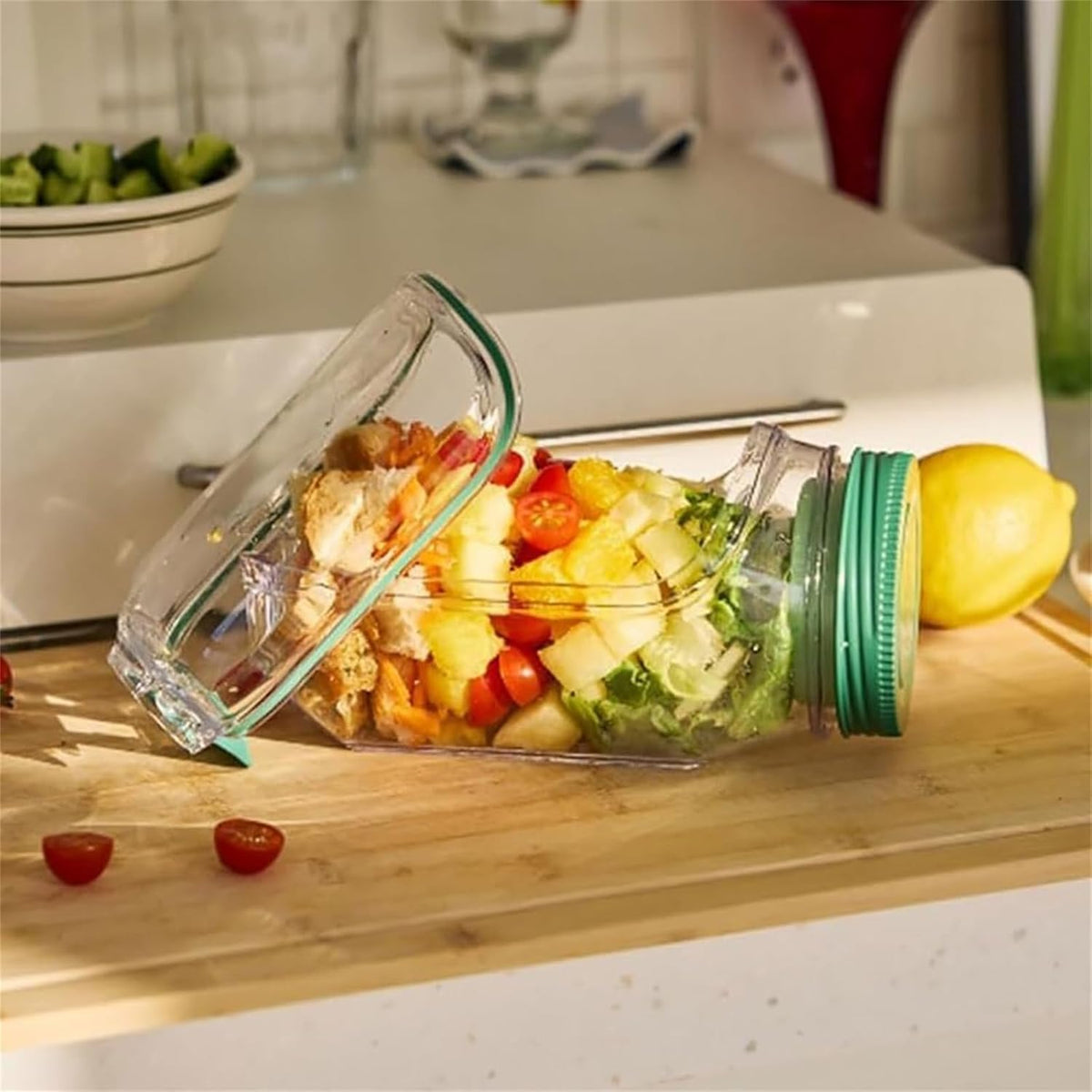 Portable Salad Jar with Sauce Cup - front view