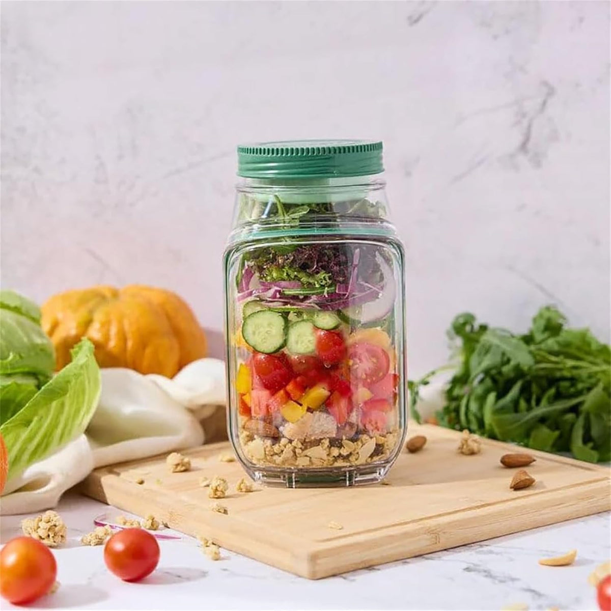 Portable Salad Jar with Sauce Cup - in use