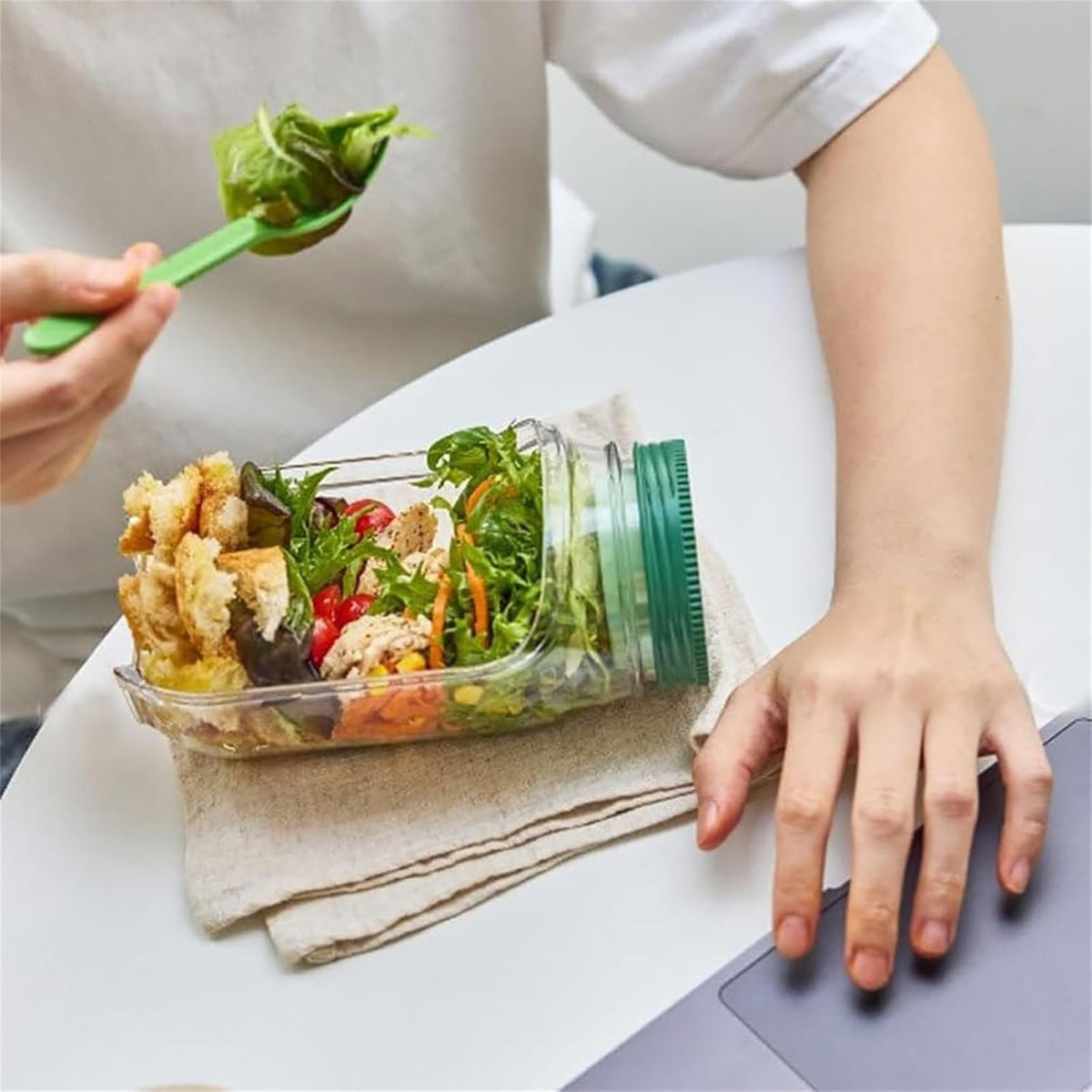 Portable Salad Jar with Sauce Cup - close up view