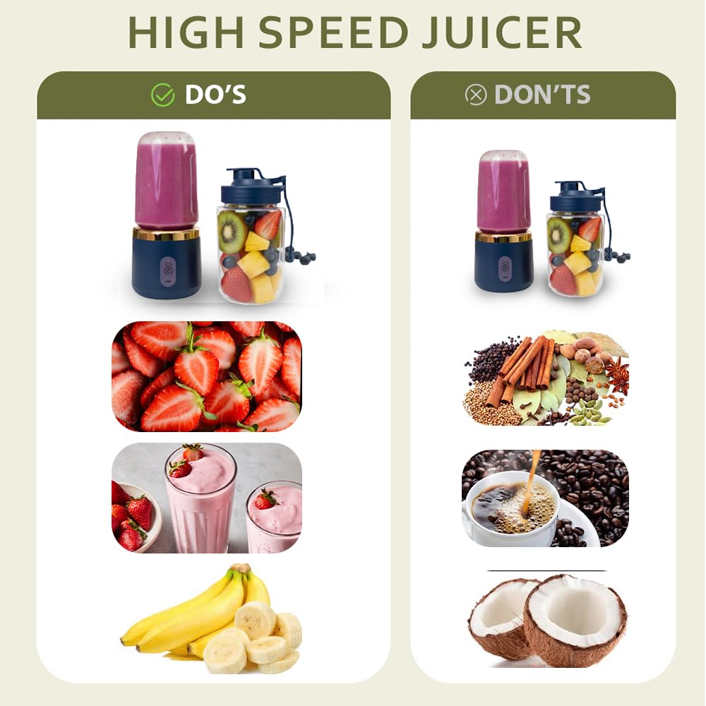Portable Mini Juicer Blender 500ml – USB Rechargeable Mixer Grinder