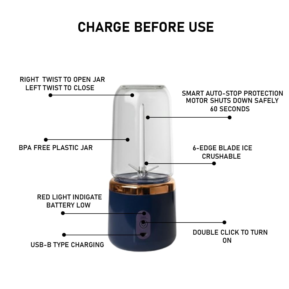 Portable Mini Juicer Blender 500ml – USB Rechargeable Mixer Grinder