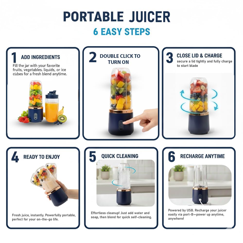 Portable Mini Juicer Blender 500ml – USB Rechargeable Mixer Grinder