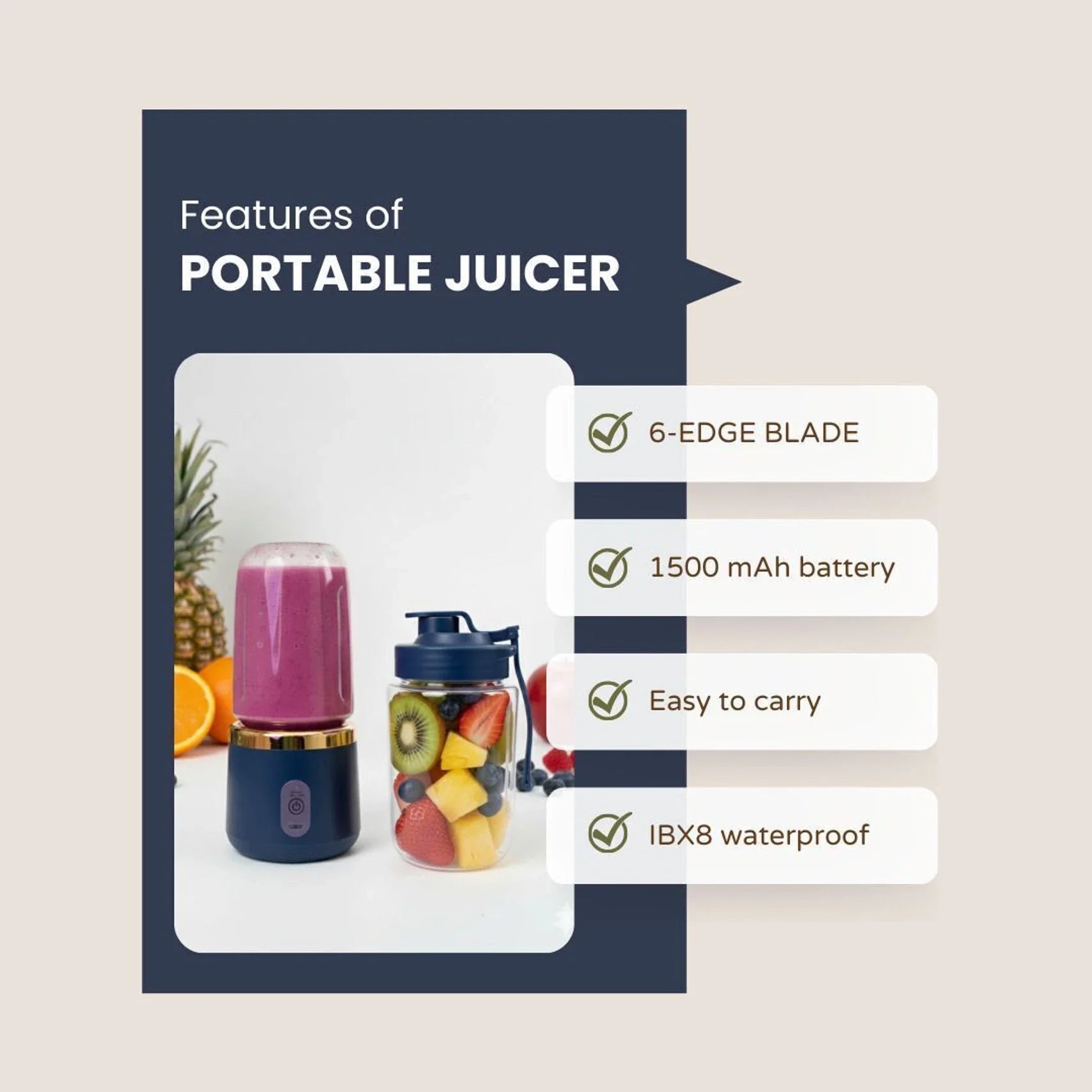 Portable Mini Juicer Blender 500ml – USB Rechargeable Mixer Grinder