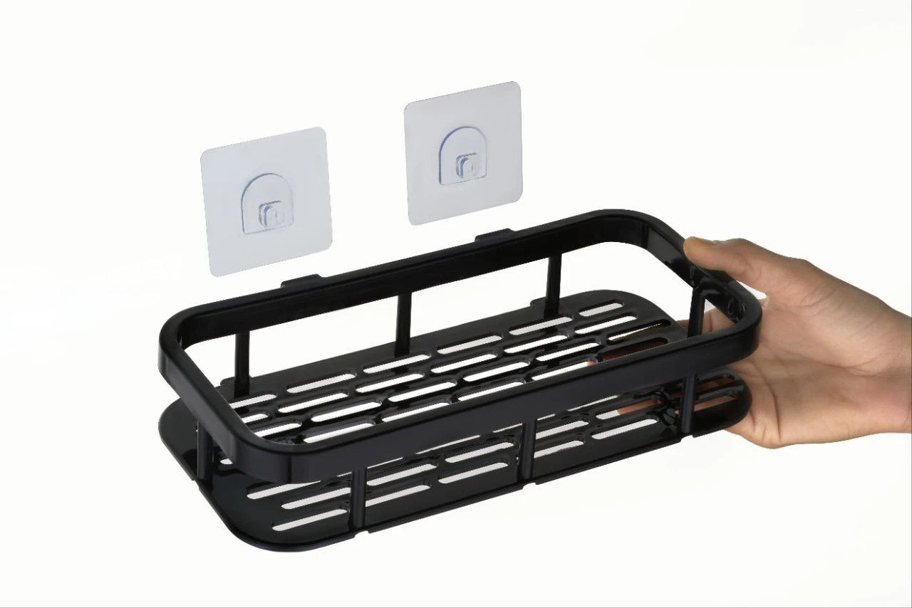 Self-Adhesive Bathroom Shelf – Wall Mounted Plastic Organizer Rack for Kitchen & Bathroom Storage