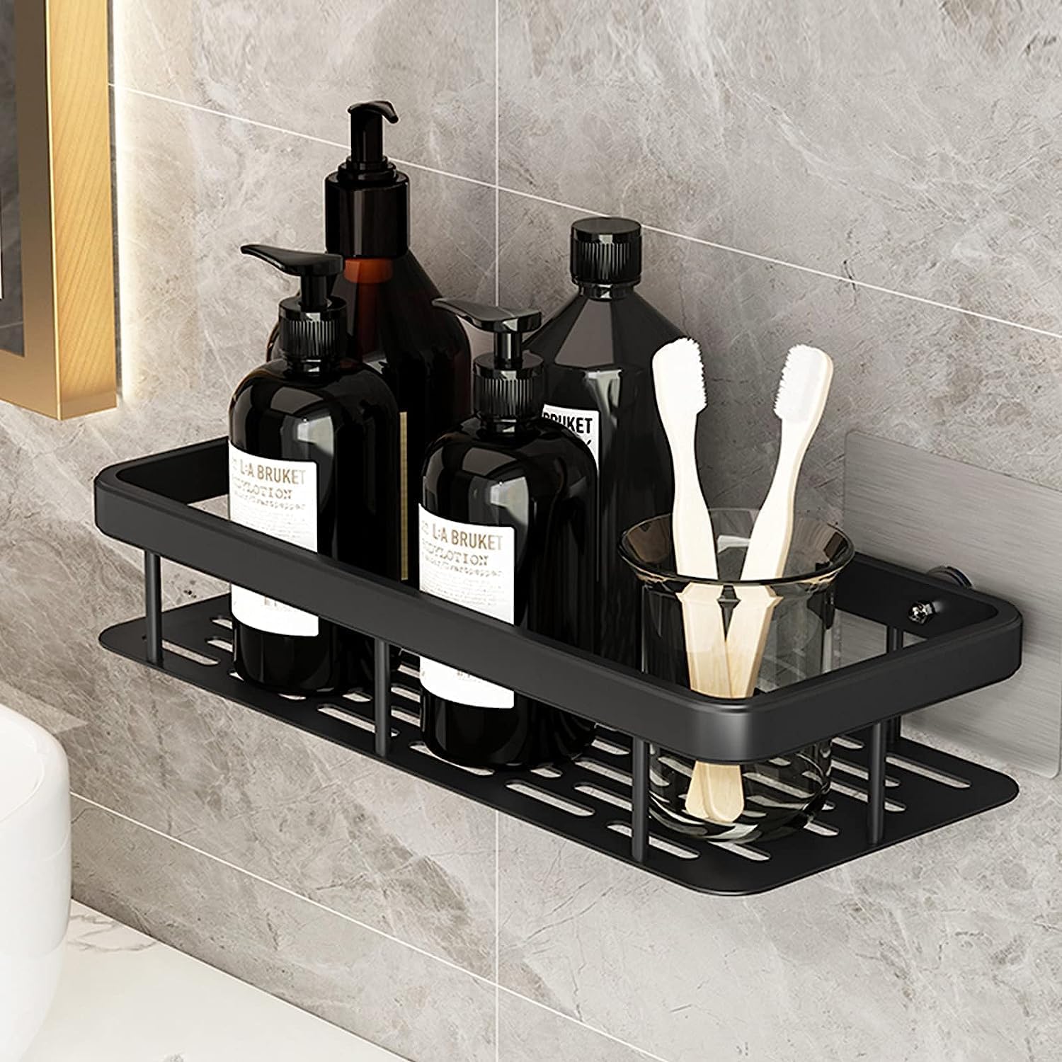 Self-Adhesive Bathroom Shelf – Wall Mounted Plastic Organizer Rack for Kitchen & Bathroom Storage