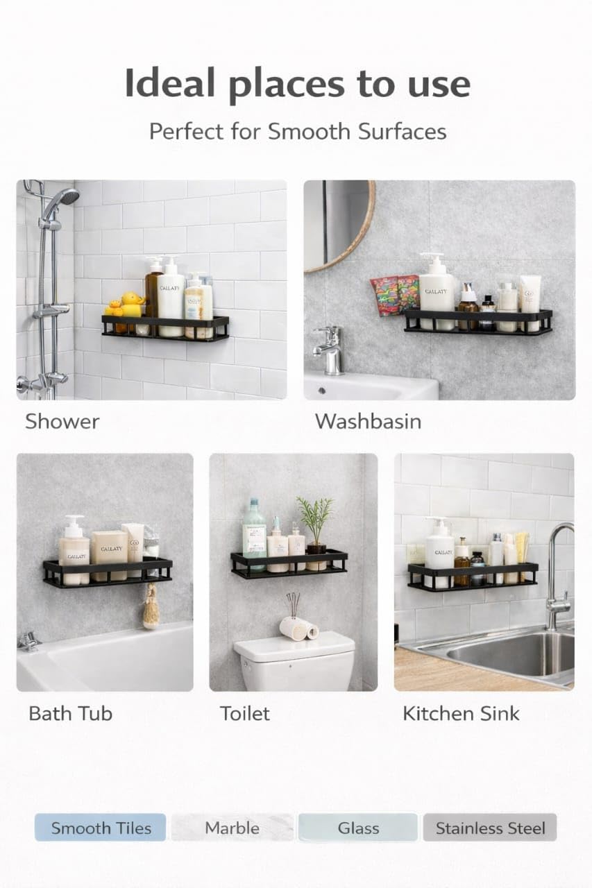Self-Adhesive Bathroom Shelf – Wall Mounted Plastic Organizer Rack for Kitchen & Bathroom Storage