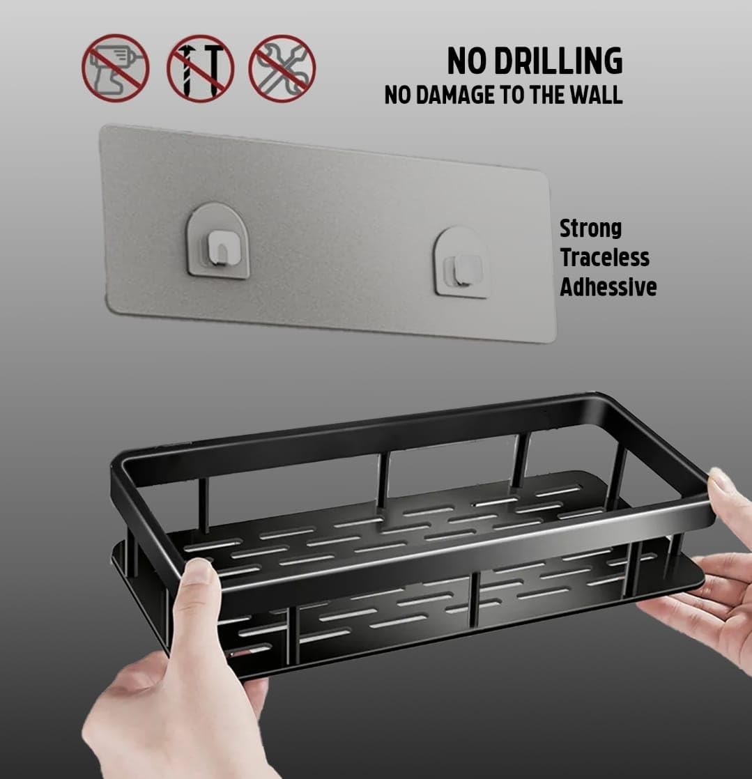 Self-Adhesive Bathroom Shelf – Wall Mounted Plastic Organizer Rack for Kitchen & Bathroom Storage