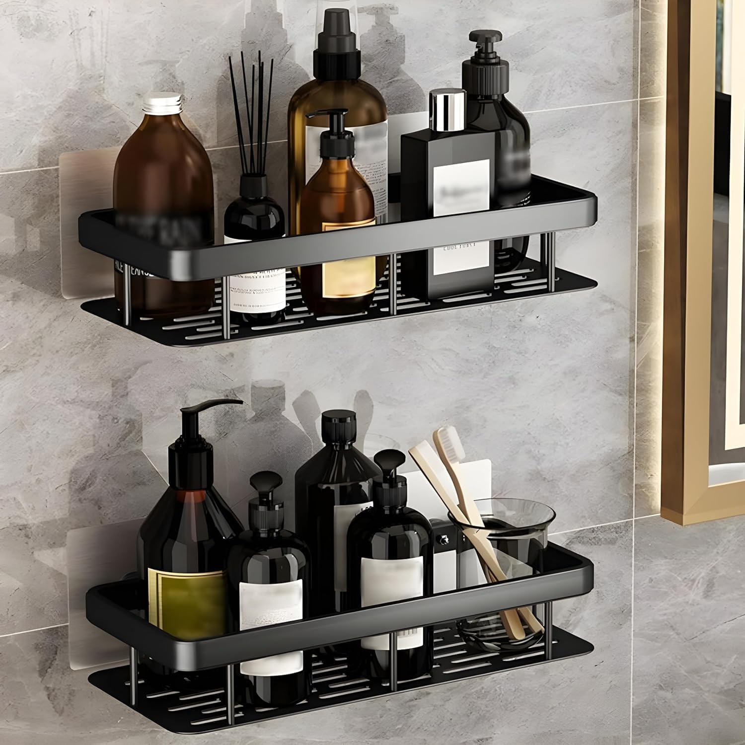 Self-Adhesive Bathroom Shelf – Wall Mounted Plastic Organizer Rack for Kitchen & Bathroom Storage