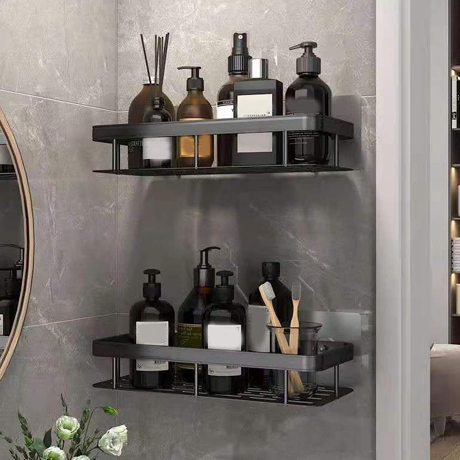 Self-Adhesive Bathroom Shelf – Wall Mounted Plastic Organizer Rack for Kitchen & Bathroom Storage