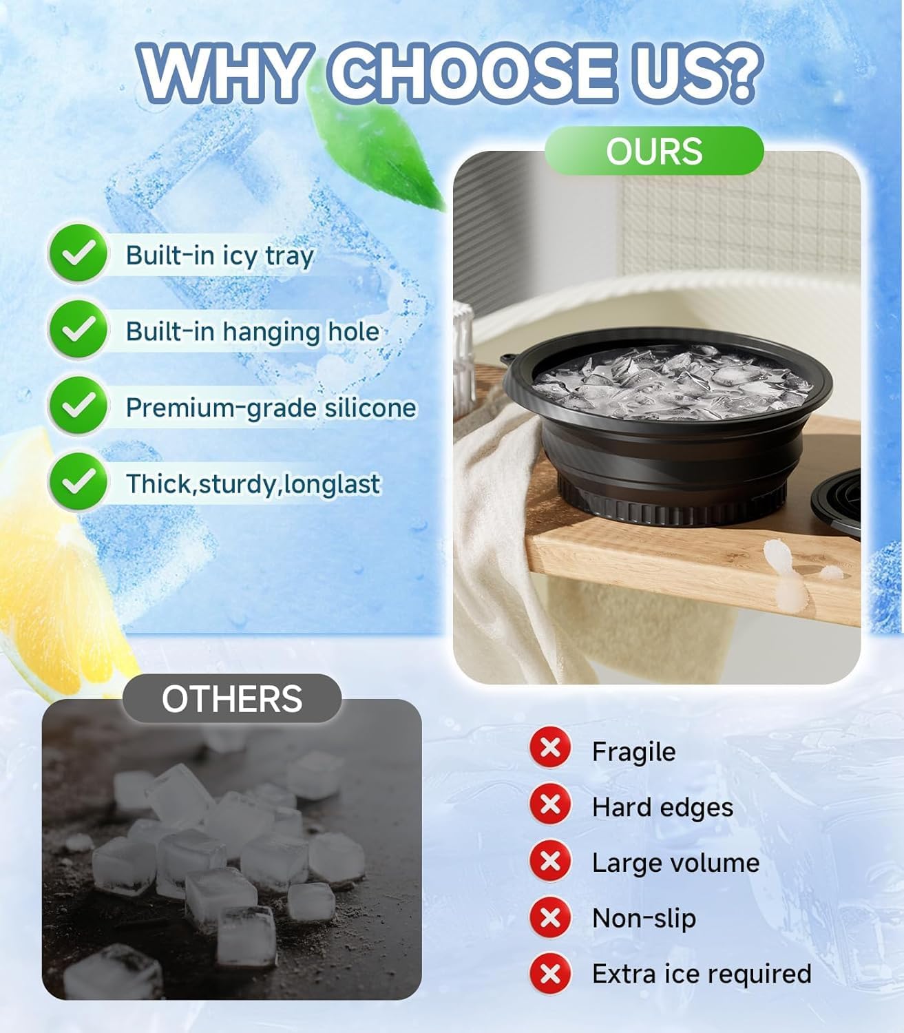 Silicone Face Ice Bath Bowl with Built-In Ice Tray – Collapsible Facial Ice Plunge Tub
