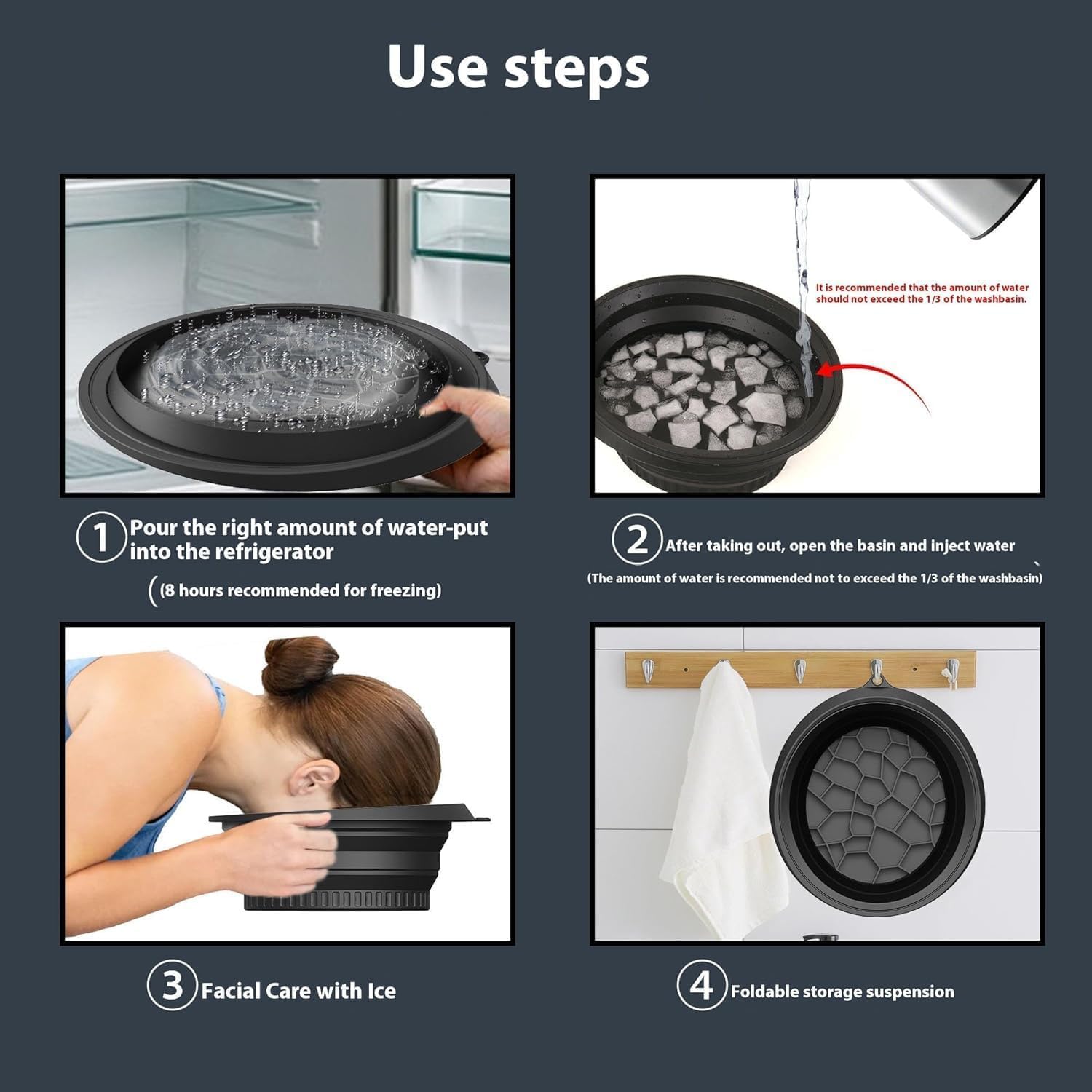 Silicone Face Ice Bath Bowl with Built-In Ice Tray – Collapsible Facial Ice Plunge Tub