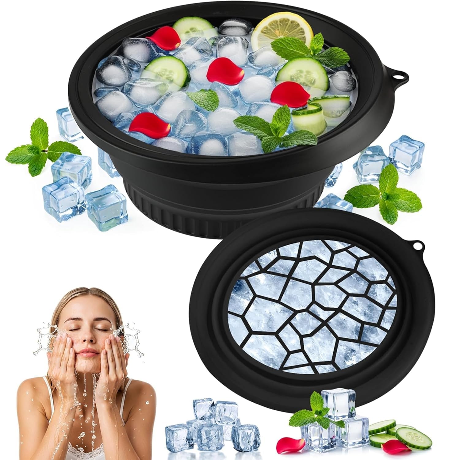 Silicone Face Ice Bath Bowl with Built-In Ice Tray – Collapsible Facial Ice Plunge Tub