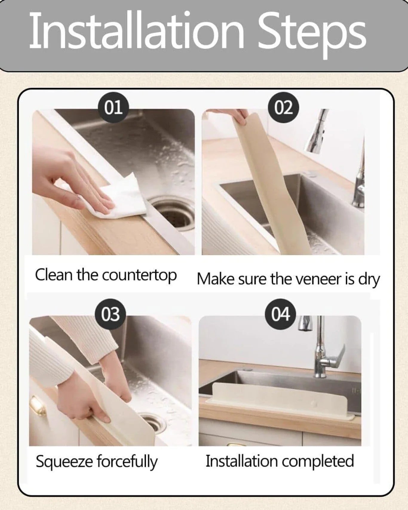Silicone Sink Splash Guard – Kitchen Water Deflector Strip for Sink Edge