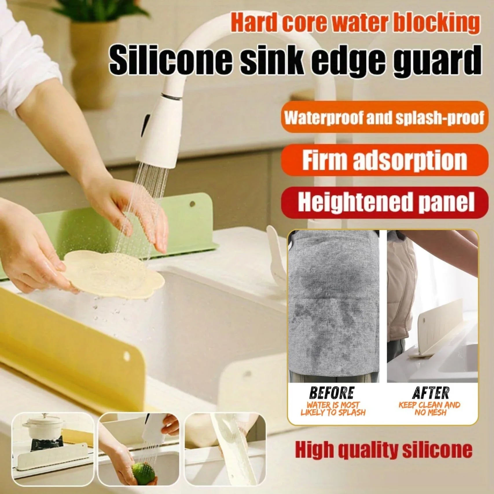 Silicone Sink Splash Guard – Kitchen Water Deflector Strip for Sink Edge