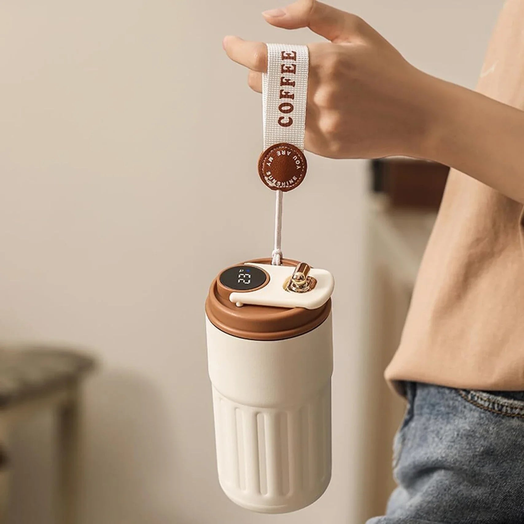 Smart Temperature Display Coffee Thermos 420ml – Stainless Steel Travel Mug