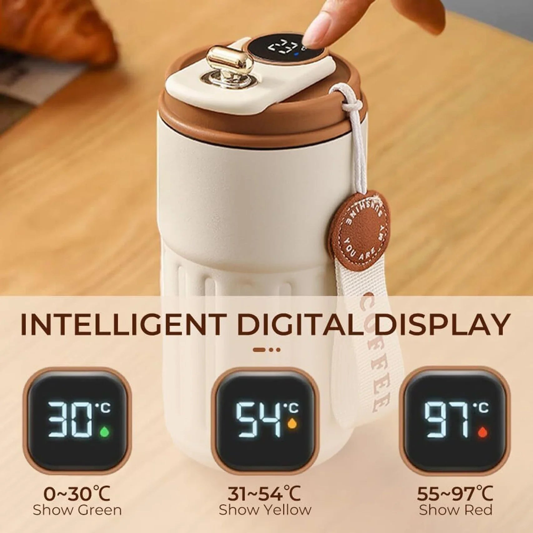 Smart Temperature Display Coffee Thermos 420ml – Stainless Steel Travel Mug