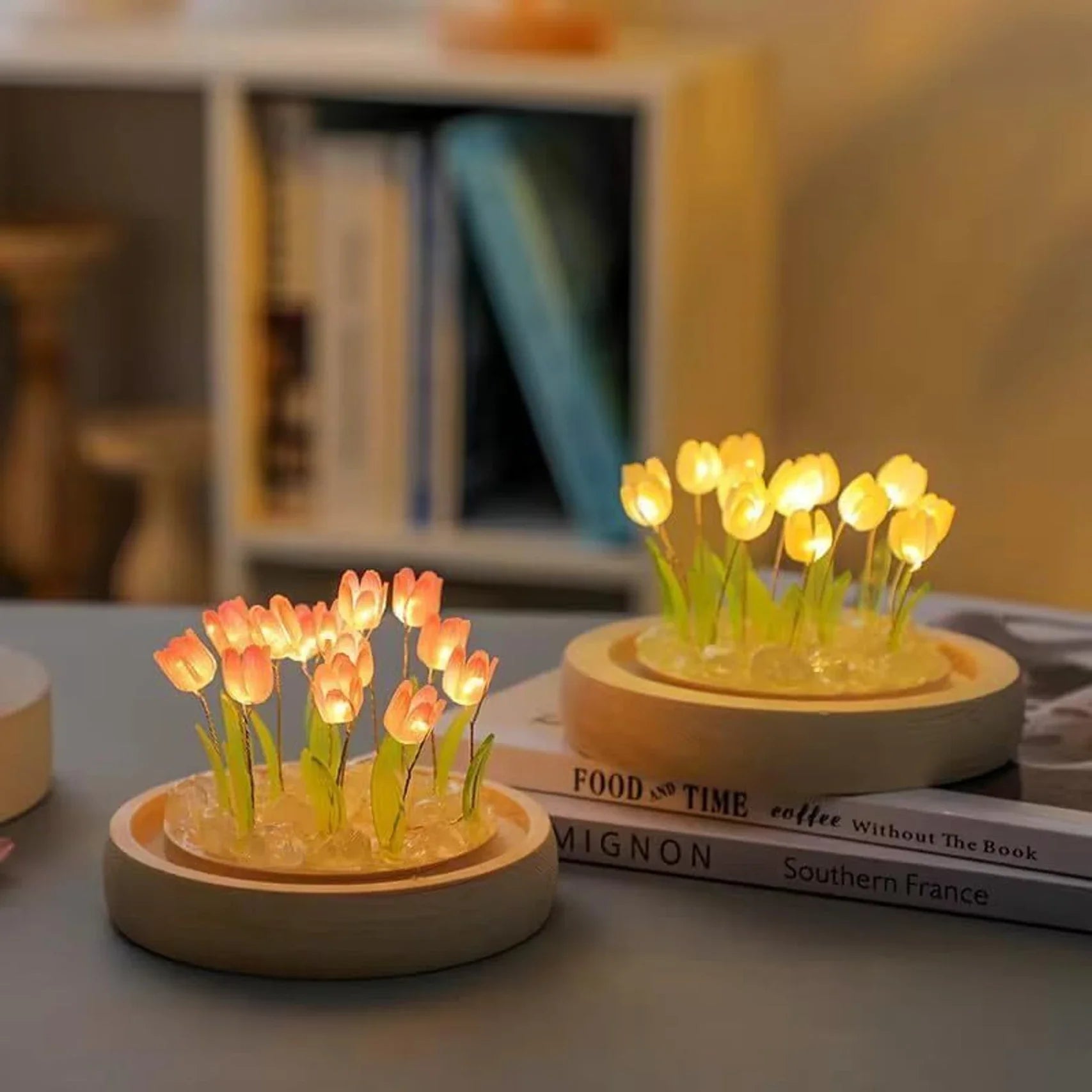 Tulip Flower Night Lamp with Glass Dome – Romantic Table Decor Gift