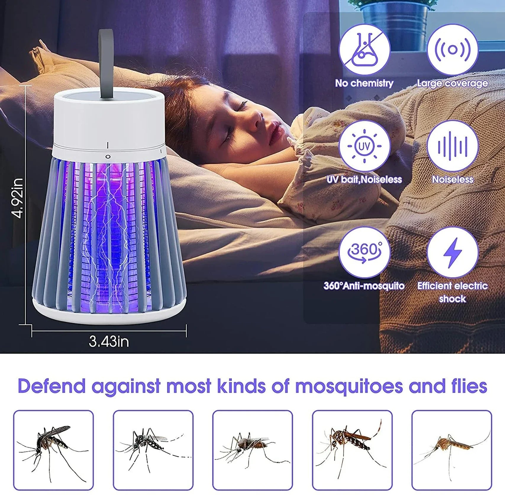 USB Mosquito Killer Lamp UV LED Insect Zapper for Indoor & Outdoor