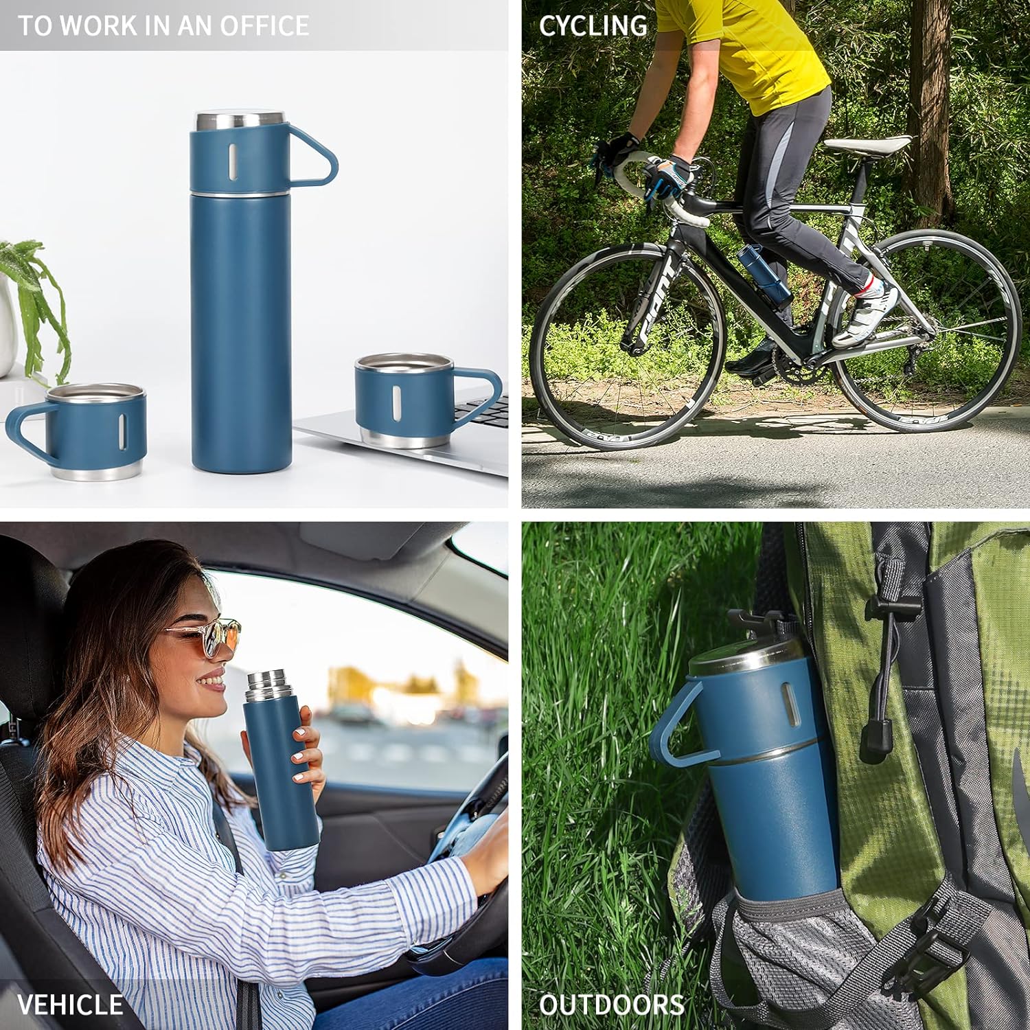 Stainless Steel Vacuum Insulated Water Bottle Gift Set with 2 Cups – 500ml Hot & Cold Thermos Bottle