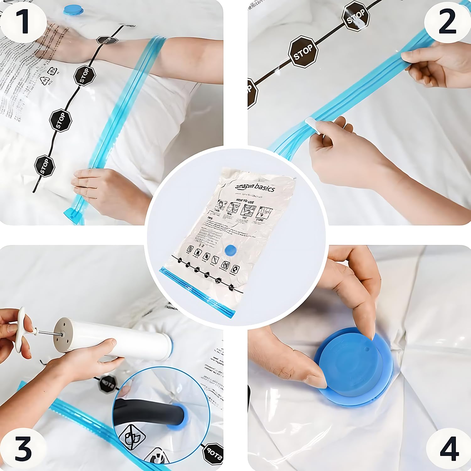 Vacuum Compression Storage Bags with Hand Pump (5 Pack) – Space Saving Vacuum Bags for Clothes, Blankets & Travel
