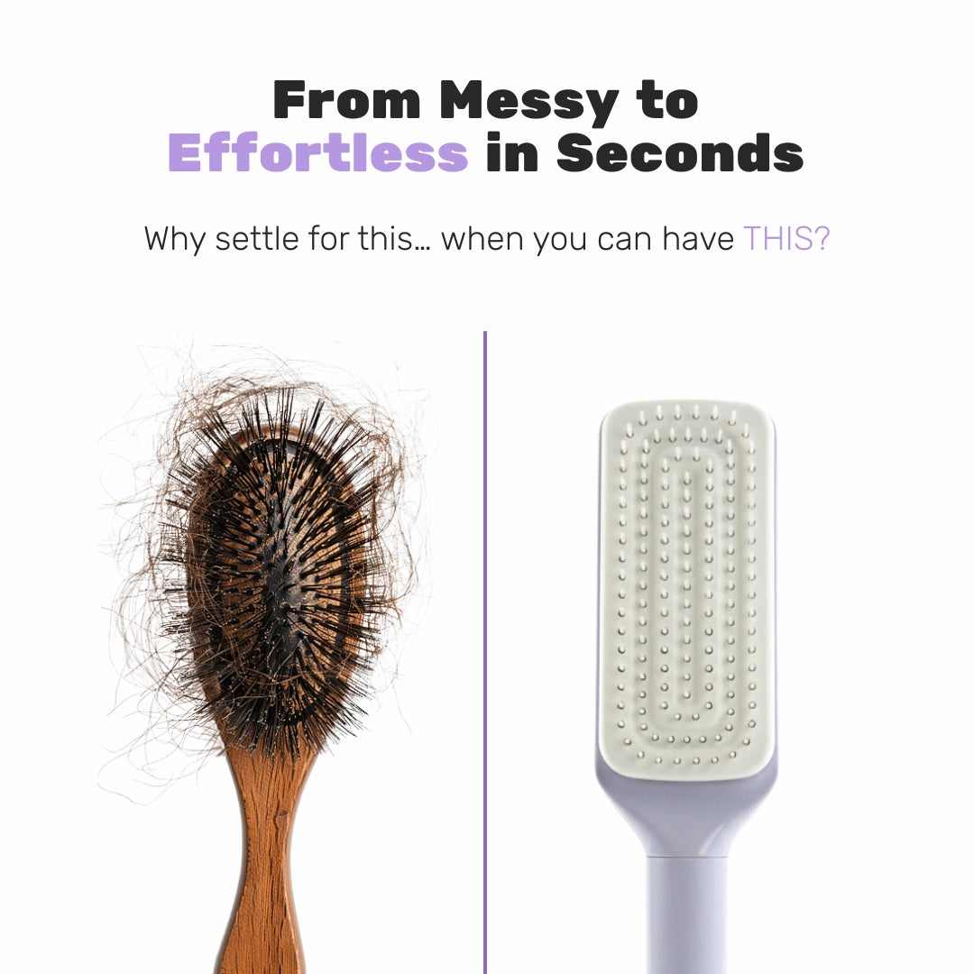 Self Cleaning Hair Detangler Brush for Women & Kids | Anti-Static Wet & Dry Hair Brush with Scalp Massage Bristles