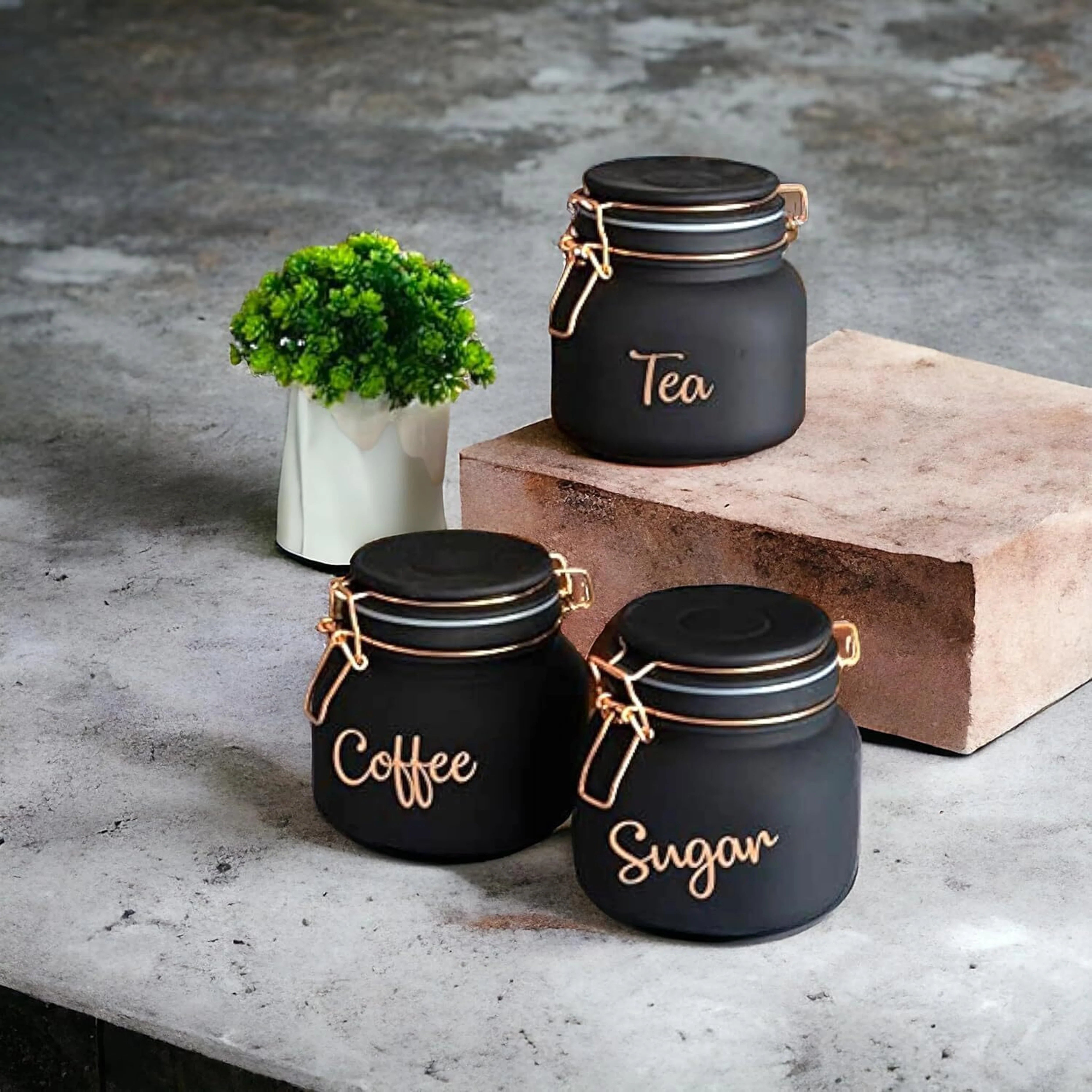 Airtight Glass Storage Jars Set of 3 – 860ml Tea Coffee Sugar Containers