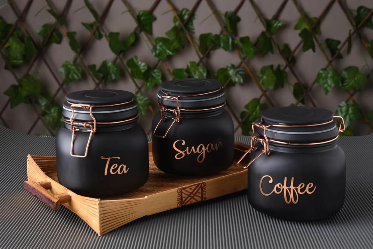 Airtight Glass Storage Jars Set of 3 – 860ml Tea Coffee Sugar Containers