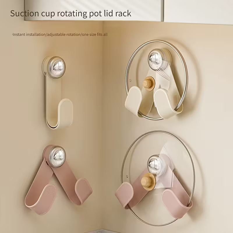Multi-Purpose Suction Hook & Pot Lid Holder - in use