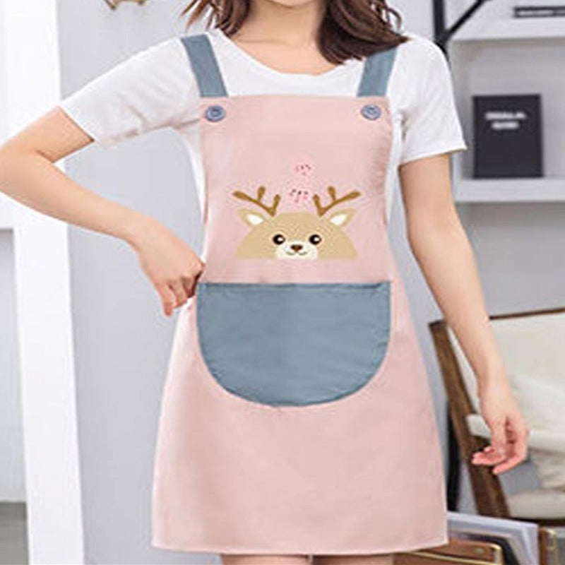 Lovely Cartoon Deer Waterproof Kitchen Apron - in use