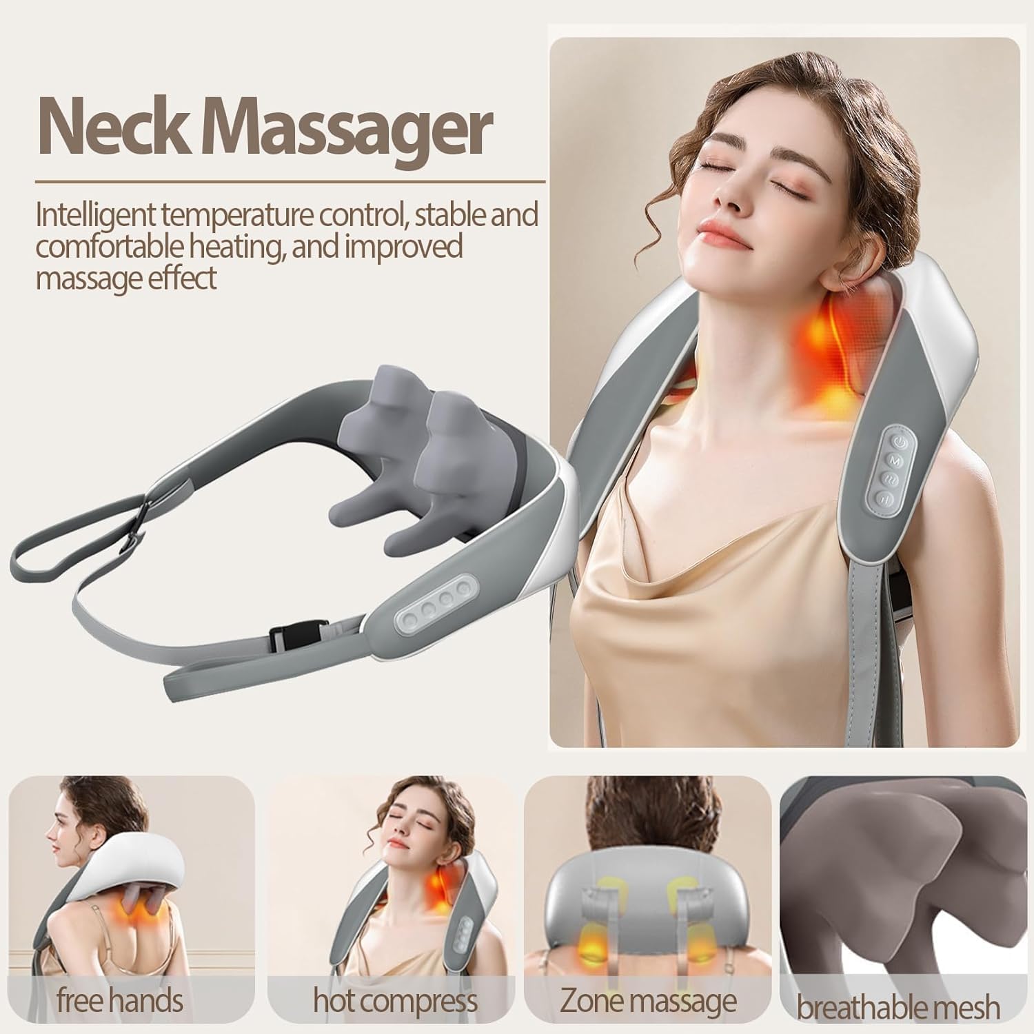 Wireless Shiatsu Neck and Shoulder Massager with Heat – Deep Tissue Back & Body Massager