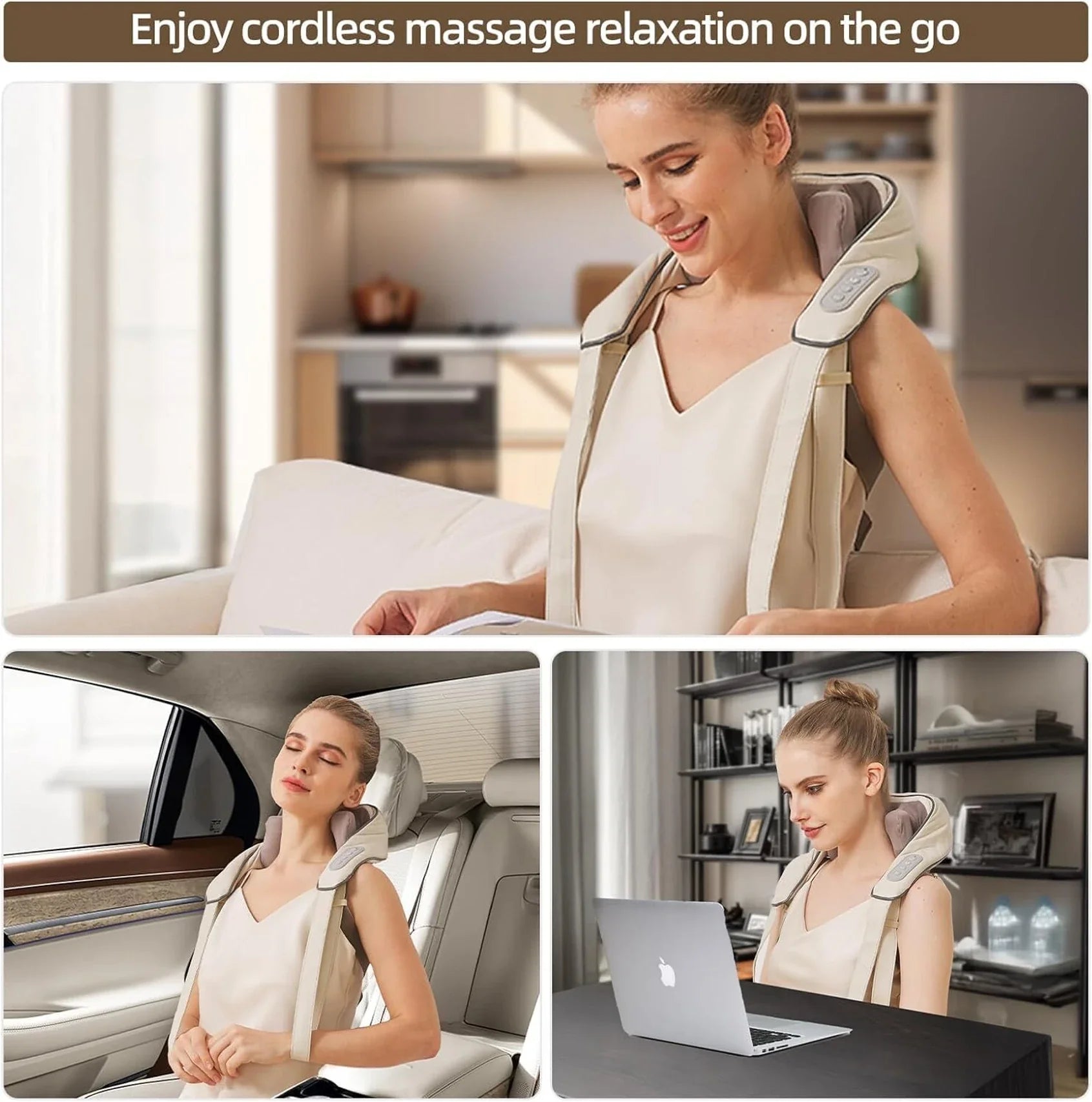 Wireless Shiatsu Neck and Shoulder Massager with Heat – Deep Tissue Back & Body Massager