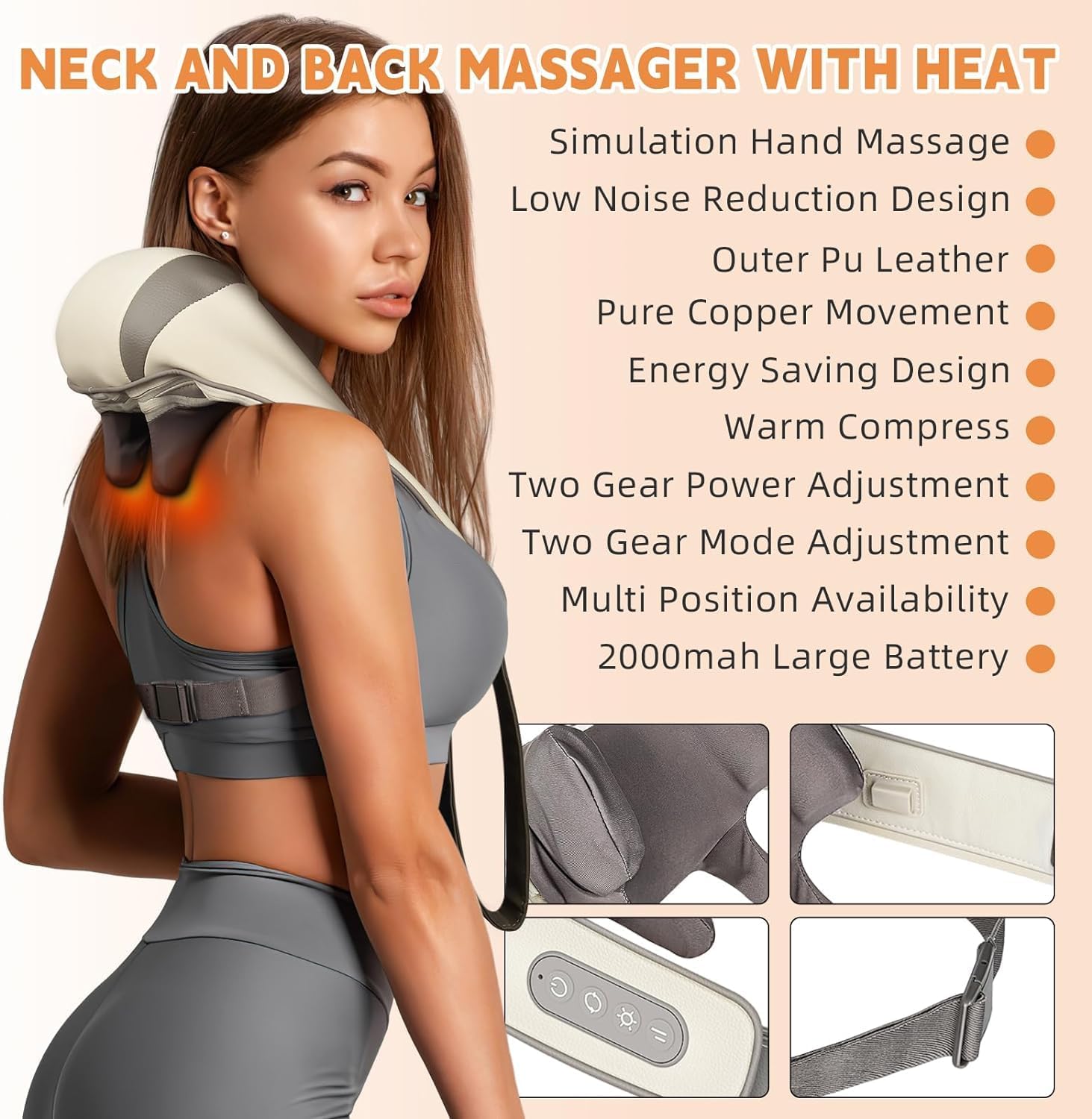 Wireless Shiatsu Neck and Shoulder Massager with Heat – Deep Tissue Back & Body Massager