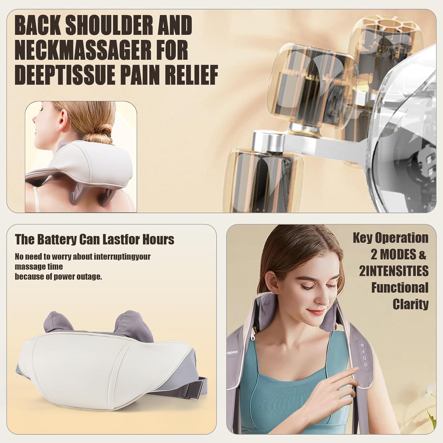 Wireless Shiatsu Neck and Shoulder Massager with Heat – Deep Tissue Back & Body Massager