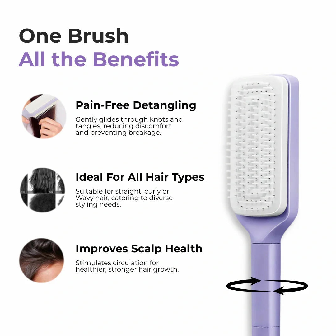 Self Cleaning Hair Detangler Brush for Women & Kids | Anti-Static Wet & Dry Hair Brush with Scalp Massage Bristles