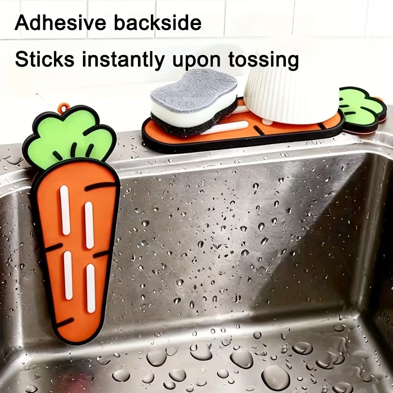 Cute Carrot Pot Lid & Sponge Holder Mat - close up view