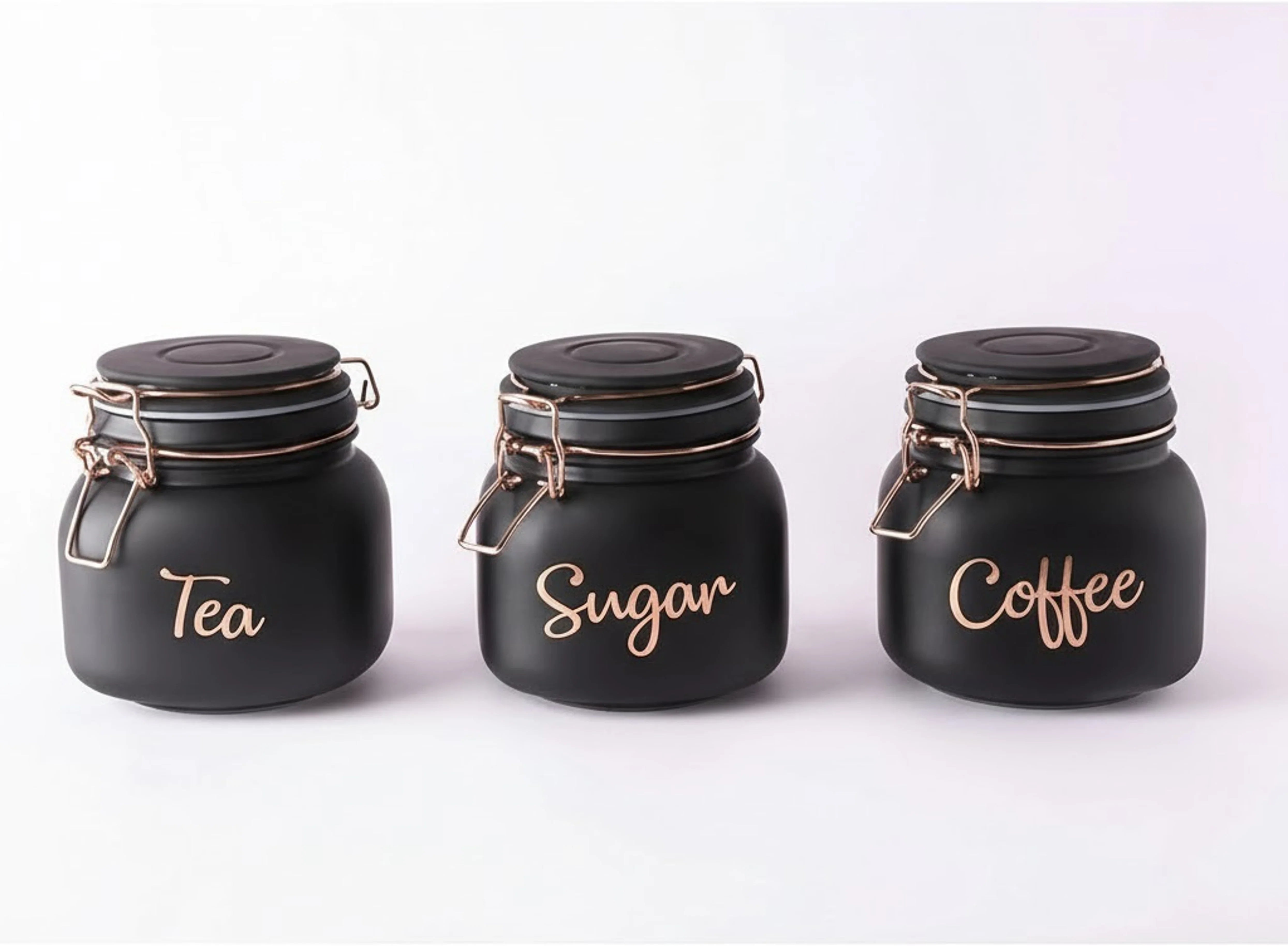 Airtight Glass Storage Jars Set of 3 – 860ml Tea Coffee Sugar Containers