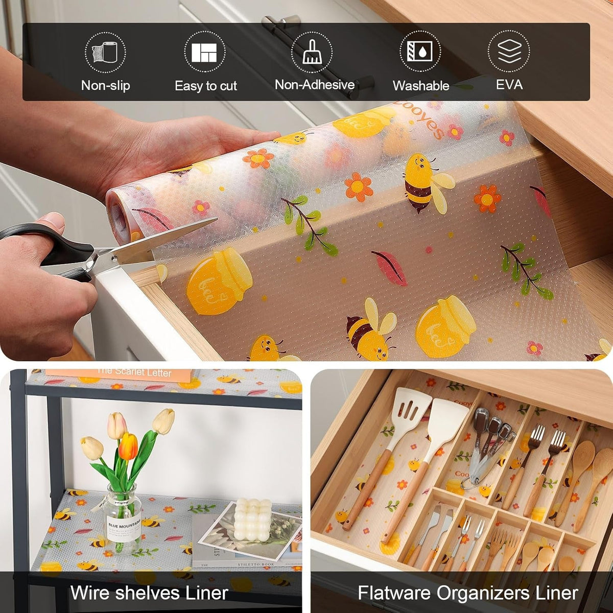 Anti-Slip Waterproof Cabinet & Drawer Liner (125*45 CMS) - close up view