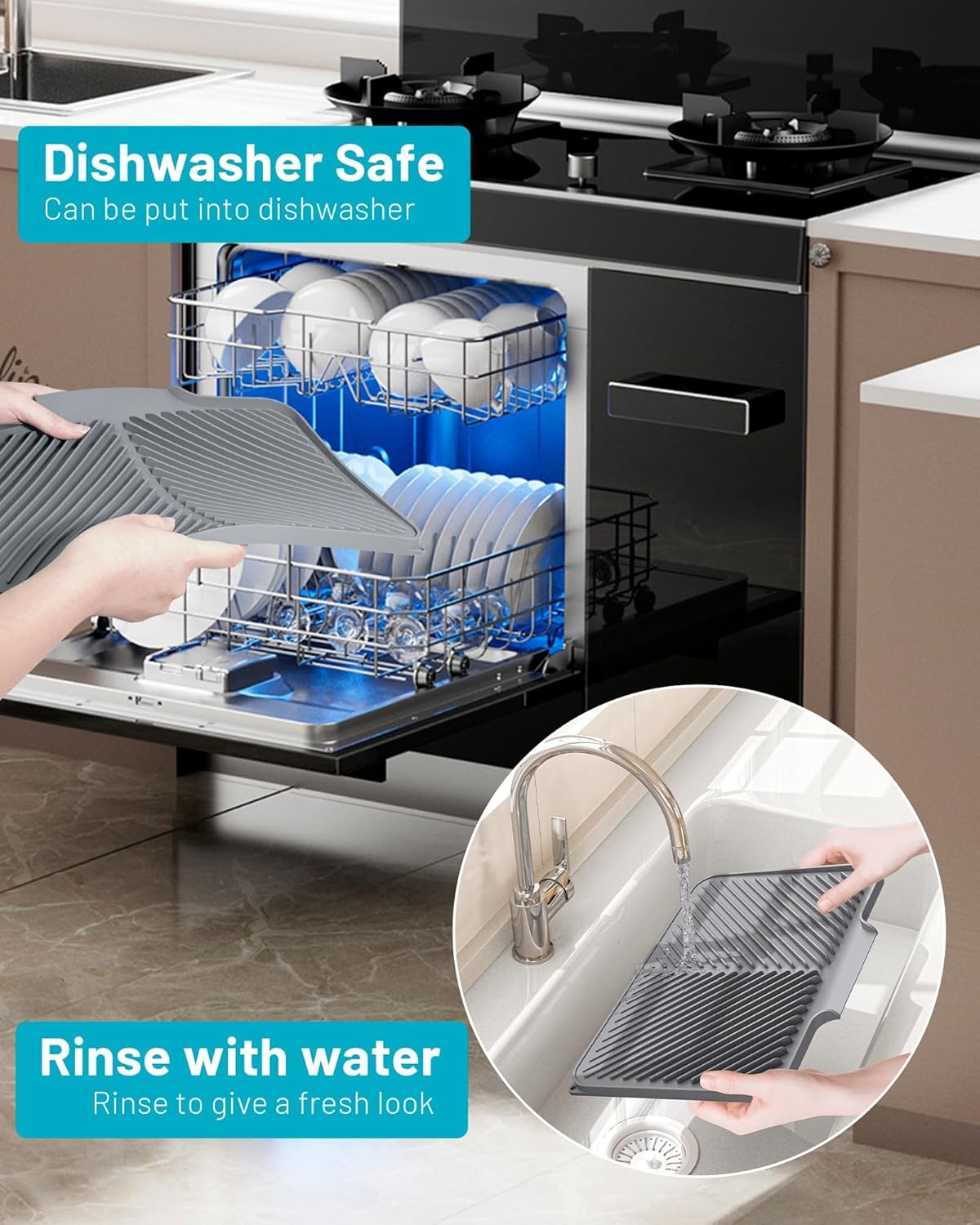 Quick-Drain Silicone Dish Drying Mat - in use