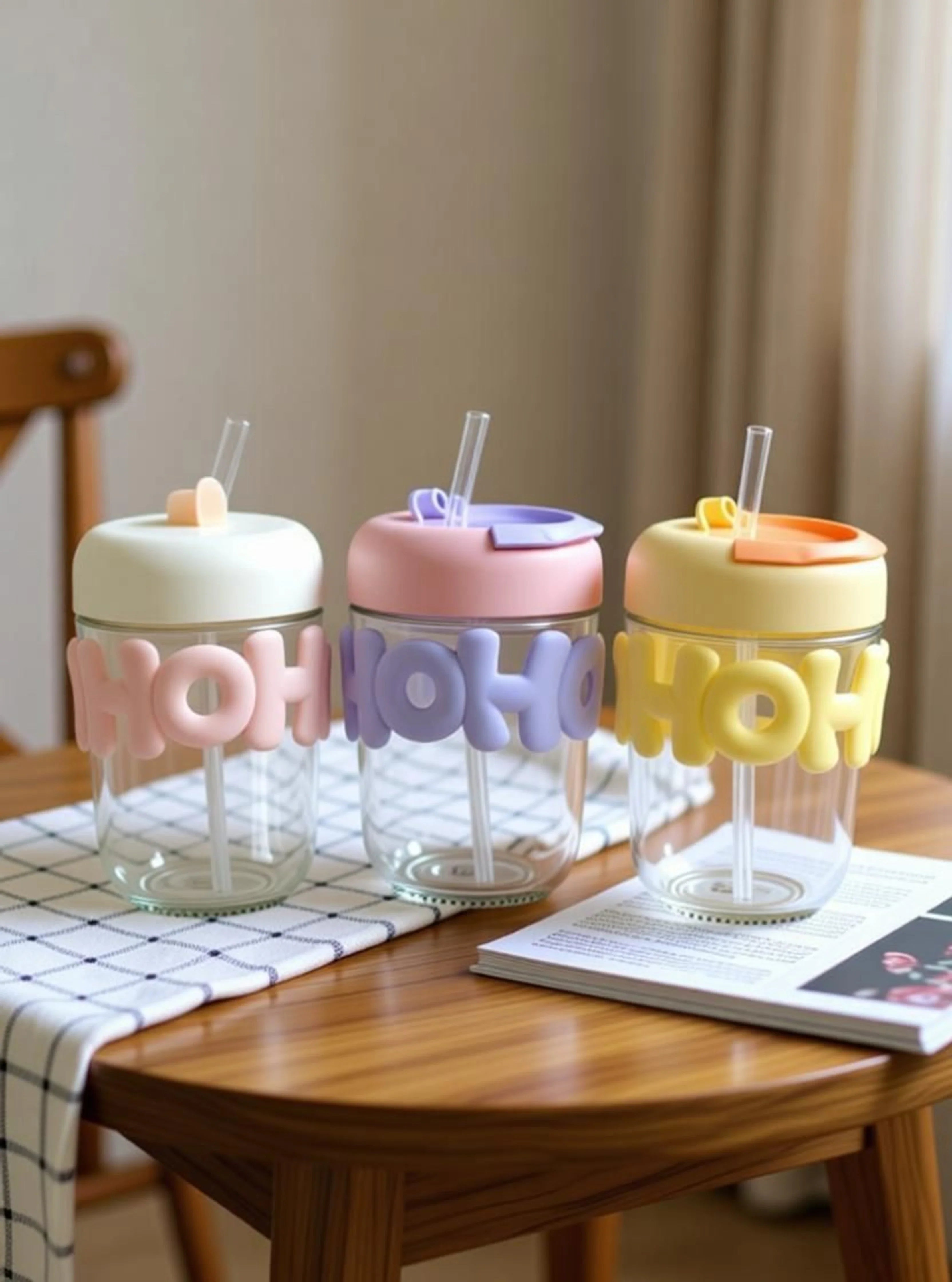 Glass Sipper Tumbler with Lid & Straw – 350ml Transparent Juice, Tea & Coffee Drinking Glass