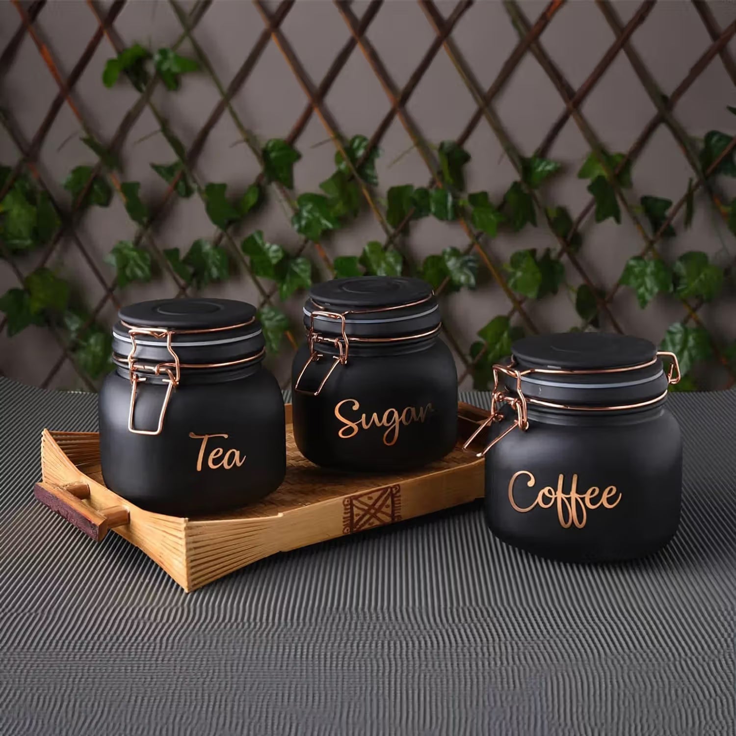 Airtight Glass Storage Jars Set of 3 – 860ml Tea Coffee Sugar Containers